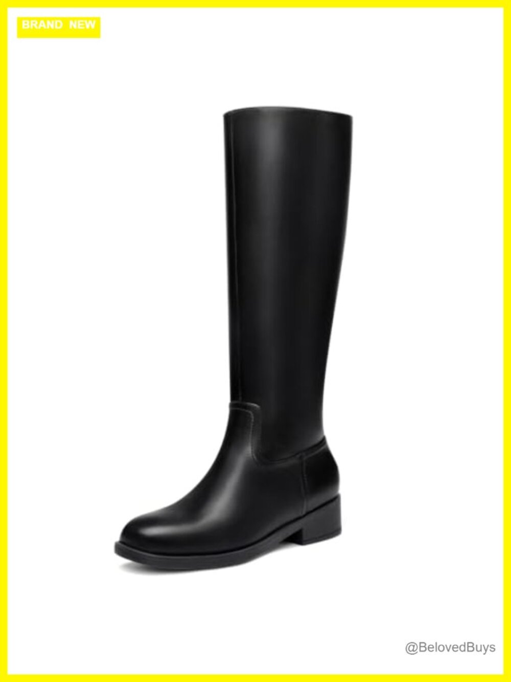Knee High Boots Women Square Toe Side Zipper Faux Leather Flat Chunky Heel Fall